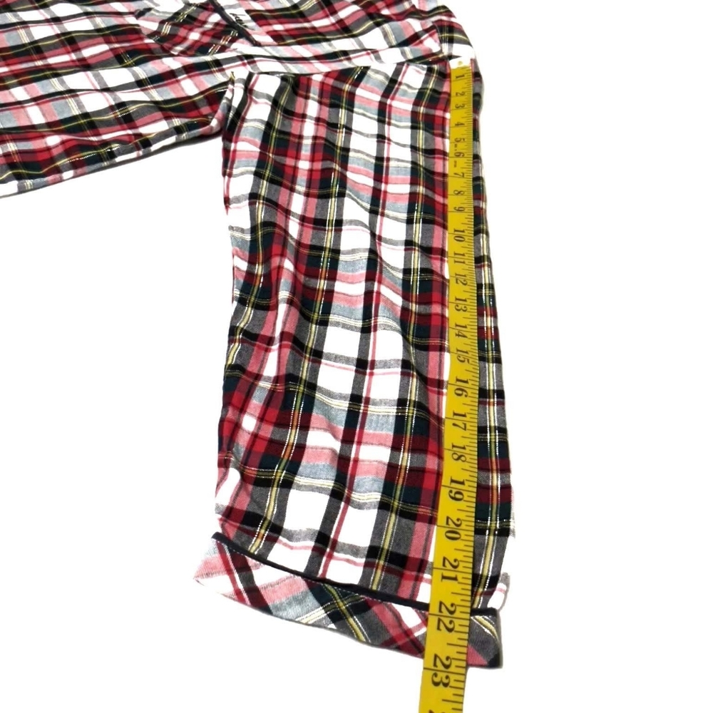 Victoria Secrets 2 piece Pajama plaid red white black yellow front tie on pants - Picture 5 of 12